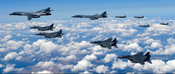 US nuclear bomber strike force in a threatening show of force action over the Korean peninsula (USAF photo)